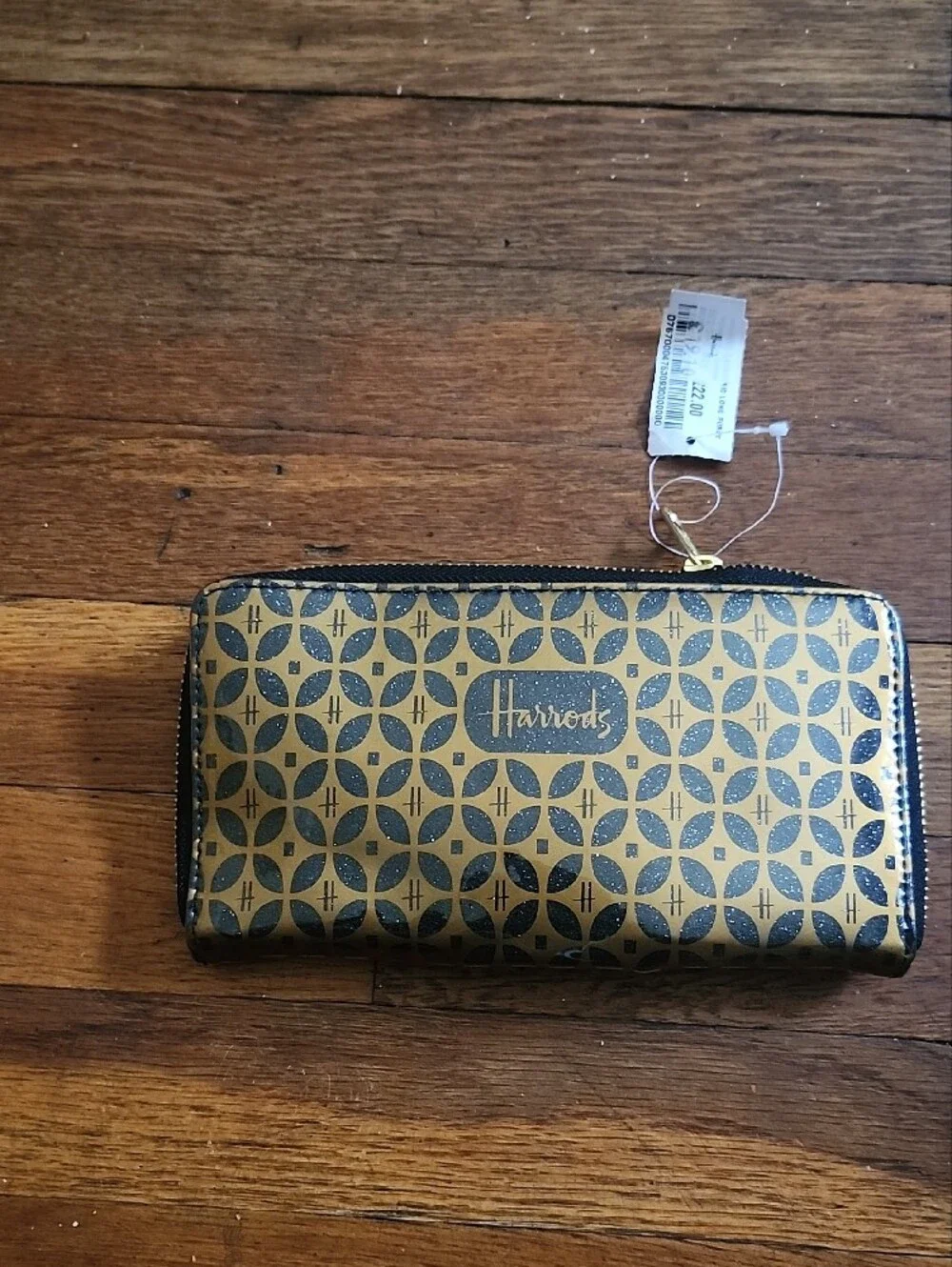 Harrods Gold and Black Patterned Zip Card Holder